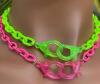 Two Acrylic Handcuff Glowing Retro Fabulous Necklaces One Bright Green One Bright Pink approximately 17 inch - 5