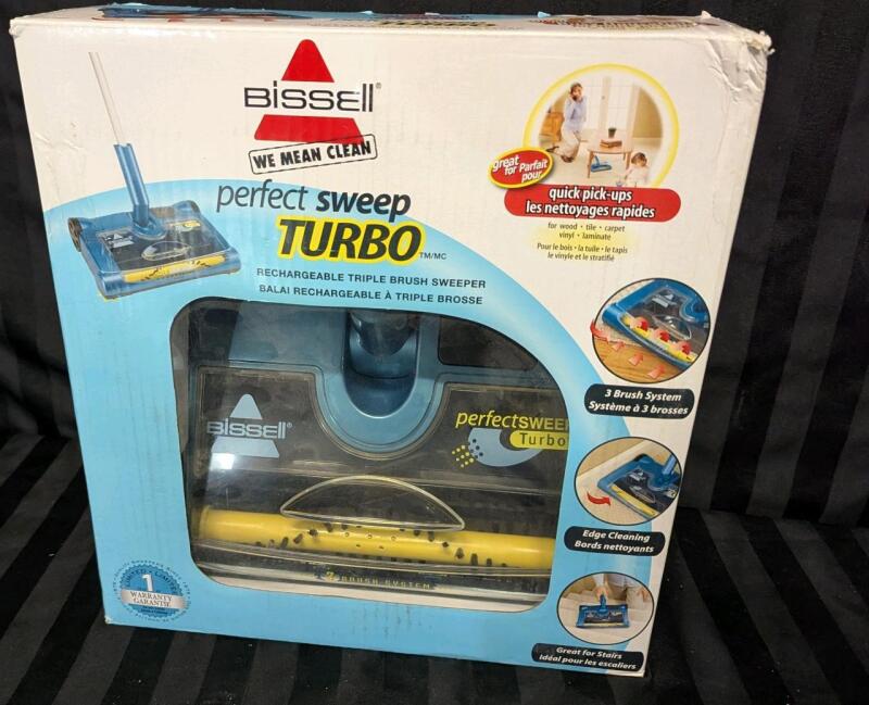 New Bissell Perfect Sweep Turbo Rechargeable Triple Brush Sweeper. Stands 43.5" Tall When Assembled.