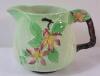 Carlton Ware Apple Bloom Green Jug & Creamer . Measures 5" & 3.5" tall . Creamer has crack on handle - 2