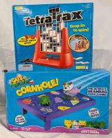 2 Children's Games. Cats Vs Pickles Cornhole Game (Missing bean bangs) and New Sealed Tetra Trax 3D Jigsaw Game.