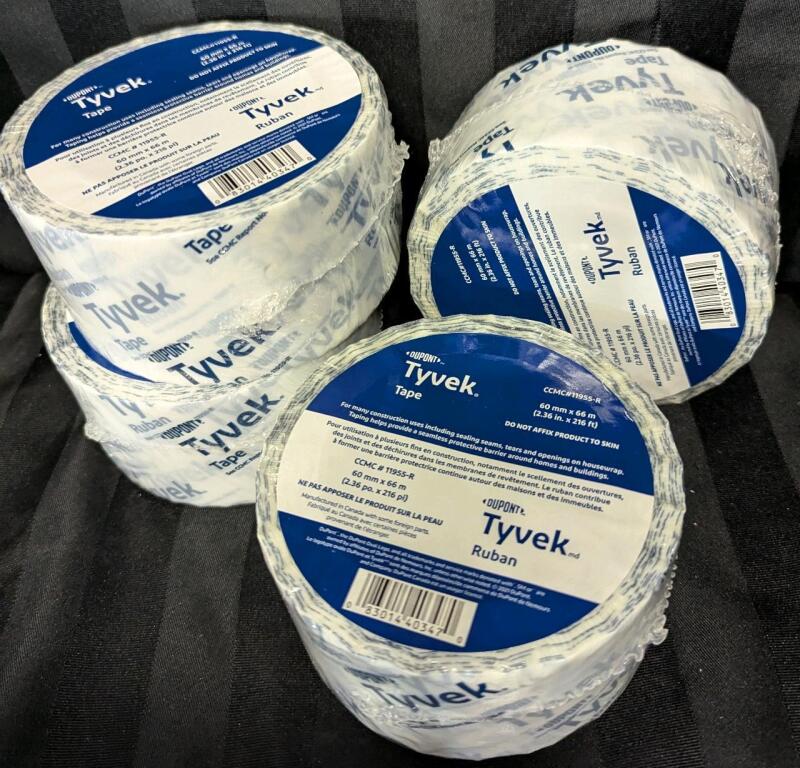 4 New Rolls of Dupont Tyvek Tape. 2.36" by 216' each.