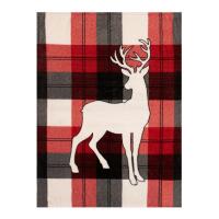 New Safdie & Co. Throw Ribbed Printed Red Deer On Plaid. ,48" by 60"
