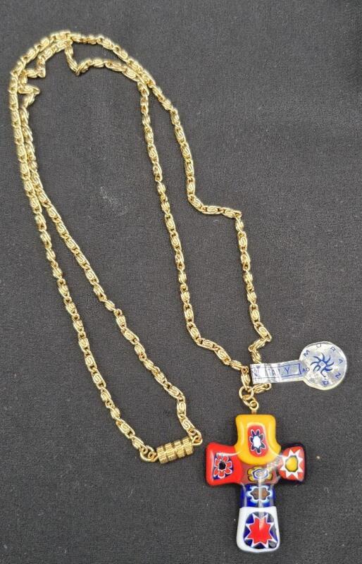 Beautiful Murano Glass Cross Pendant with Chain