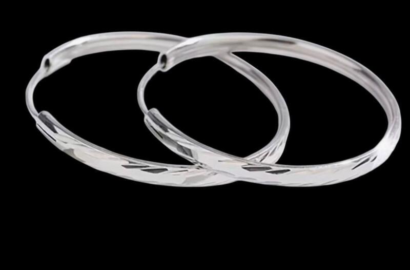 Pair of 925 Silver Stamped Square Three-Sided Classic Hoop post thread clasp approximately 1.2&rsquo;&rsquo; round