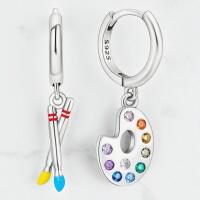 Luxurious 925 Sterling Creative Earrings Painter Asymmetrical Palette on Hoop Brushes on Second Stamped 1&rsquo;&rsquo; Drop stock added with model