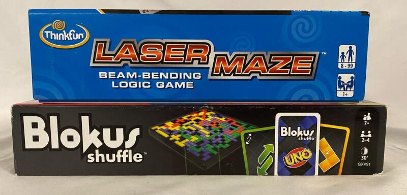 2 Strategy Games, Includes Blokus Shuffle Uno Edition and Laser Maze Logic Game, Ages 7+