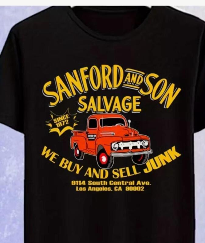 New Size 2XL Men's Sanford and Son Salvage Graphic Tee Retro TV Show Inspired Ultra-Soft 100% Cotton, Breathable & Moisture Wicking Casual Crew Neck Short Sleeve T-Shirt with Vintage Orange Truck Print