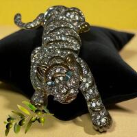 Signed Rhinestone Wild Cat Brooch Dazzling Filled Stones Beautiful Unusual Blue Eyes Amazing Robert KUO 4.5 Inches of Elegant Glory