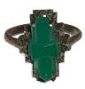 Vintage Green Stone & Marcasite Sterling Silver Stamped 935 Large Statement Ring Size 7 - 2