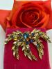 Beautiful Brooch Firework 5 Fanned Rich Sapphire Chatons Clear and Lemon Navettes 2.25 x 1.5&rsquo;&rsquo; Very good Gold plate - 2