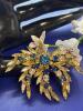 Beautiful Brooch Firework 5 Fanned Rich Sapphire Chatons Clear and Lemon Navettes 2.25 x 1.5&rsquo;&rsquo; Very good Gold plate - 5