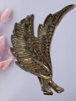 BIRKS Sterling Filigree Dimensional Signed Brooch approximately 1.75 &lsquo;&rsquo; Fold Over Leaves/ Feathers designed with Roped Rosettes on Outer Fold