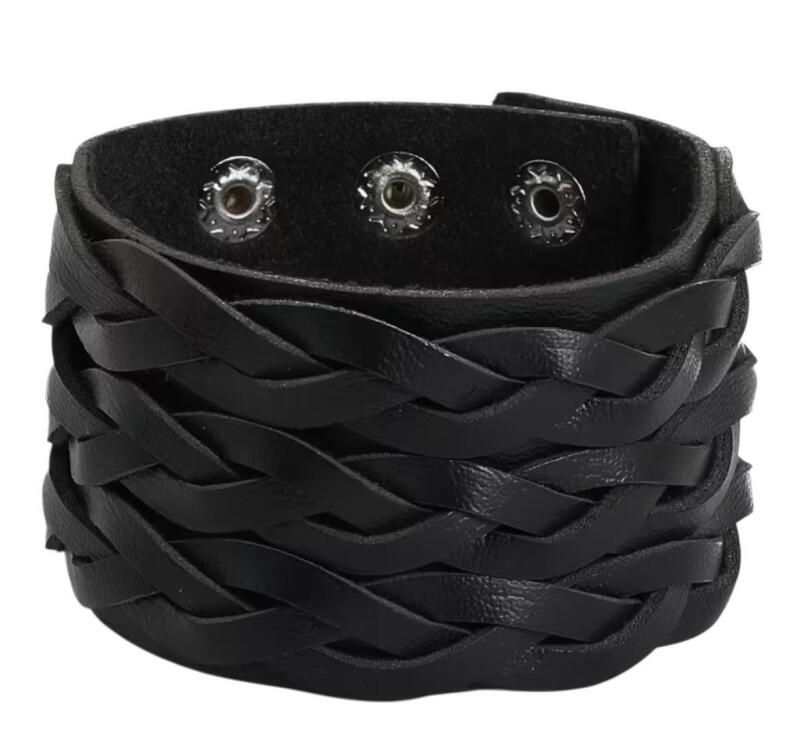 New Wide Style Hand-woven Bracelet Retro Madrid Handcrafted PU Leather Wristband with Metal Accents Snap Clasp approximately 7-8.25 inch 1.6 inch Wide
