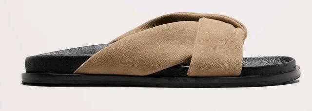 New in Box sz 8 Women's Republic Suede Leather Knot Slide Sandal Mushroom Taupe Retails for $135