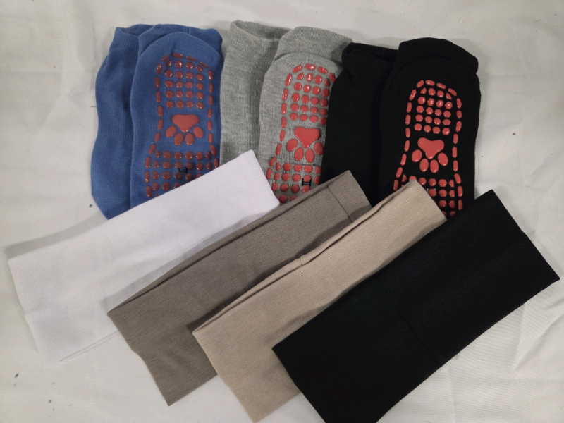 7 New | Assorted Socks and Headbands Lot! (3) Size 3-8Y Cute Paw Print Pairs of Socks and 4 Workout Ready Headbands
