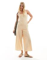 New ASOS DESIGN Linen Tie Back Cropped Jumpsuit - UK 10, Stone