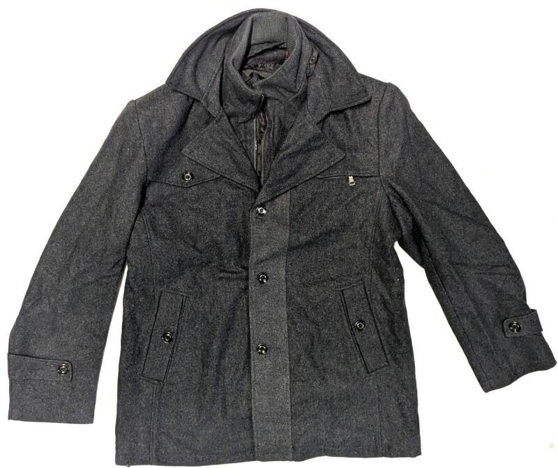 As-New Approx Size M-L Men's Wool Blend Double Collar Peacoat-Style Jacket with Removable Lining