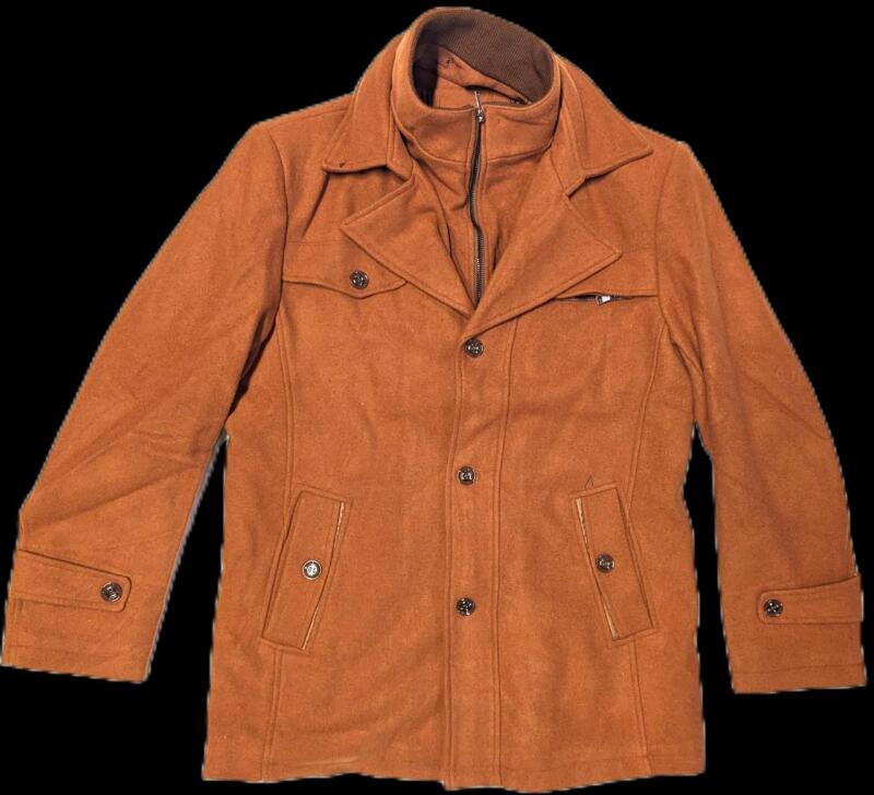 Approx Size M-L Men's Wool Blend Double Collar Peacoat-Style Jacket with Removable Lining