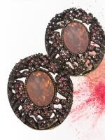 Vintage-Style Elegant Oval Cabochon Rhinestone Earrings Pierced Post back approximately 1.25&rsquo;&rsquo; Antiqued Alloy