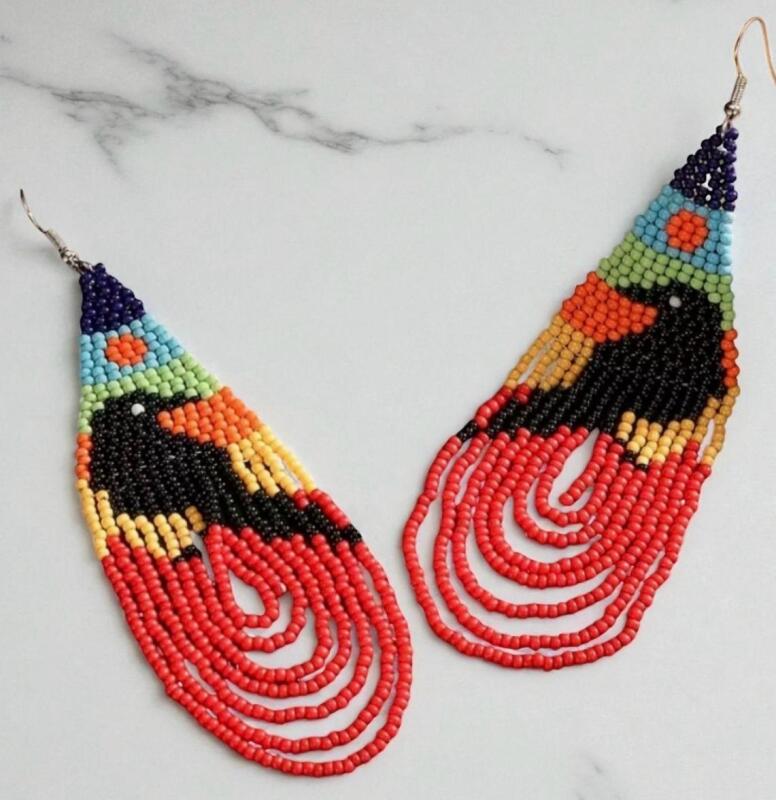 Bohemian Multicolor Handmade Beaded Earrings Long Woven Tassel Earrings approximately 4&rsquo;&rsquo;