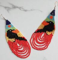 Bohemian Multicolor Handmade Beaded Earrings Long Woven Tassel Earrings approximately 4&rsquo;&rsquo;