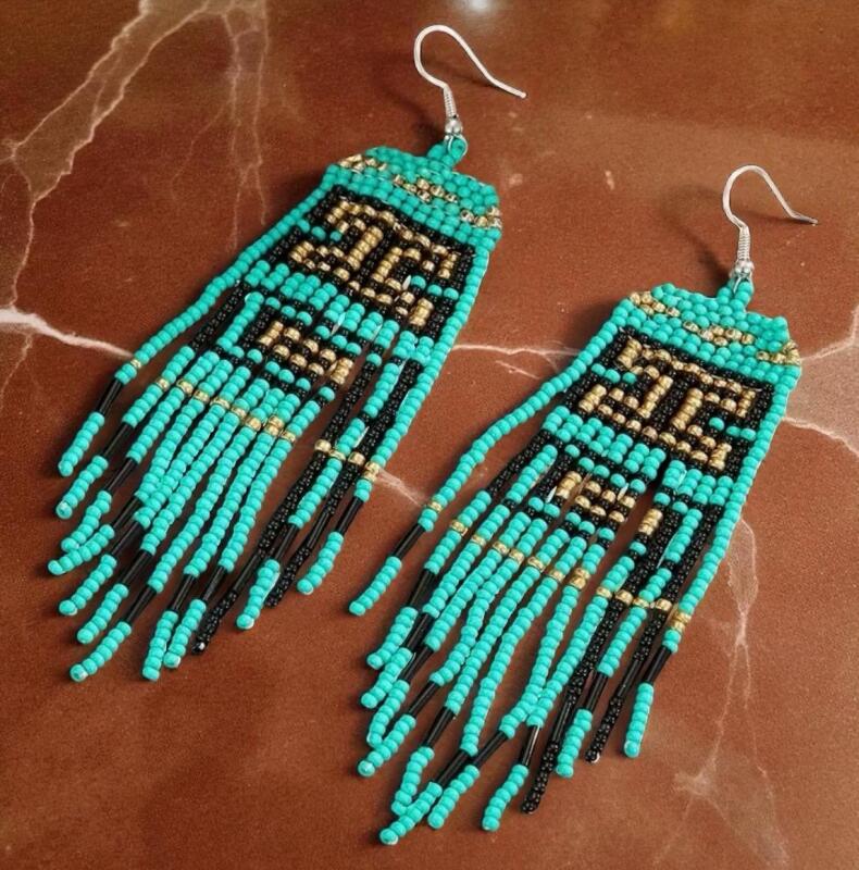 Bohemian Style Glass Rice Beads Unique Letter Pattern Hand Woven Drop Earrings Sheppard Hooks approximate drop 4&rsquo;&rsquo;