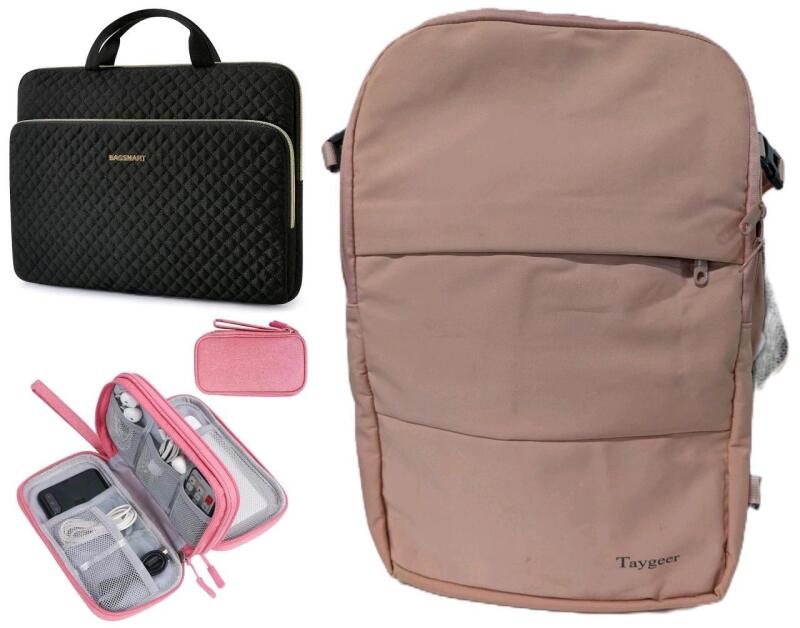 New BAGSMART Laptop Sleeve Carrying Case for 13-13.3 inch Notebooks, As-New FYY Electronic Organizer, Travel Cable Organizer Bag & Taygeer Travel Laptop Backpack Carry-On with Marks and Scuffs