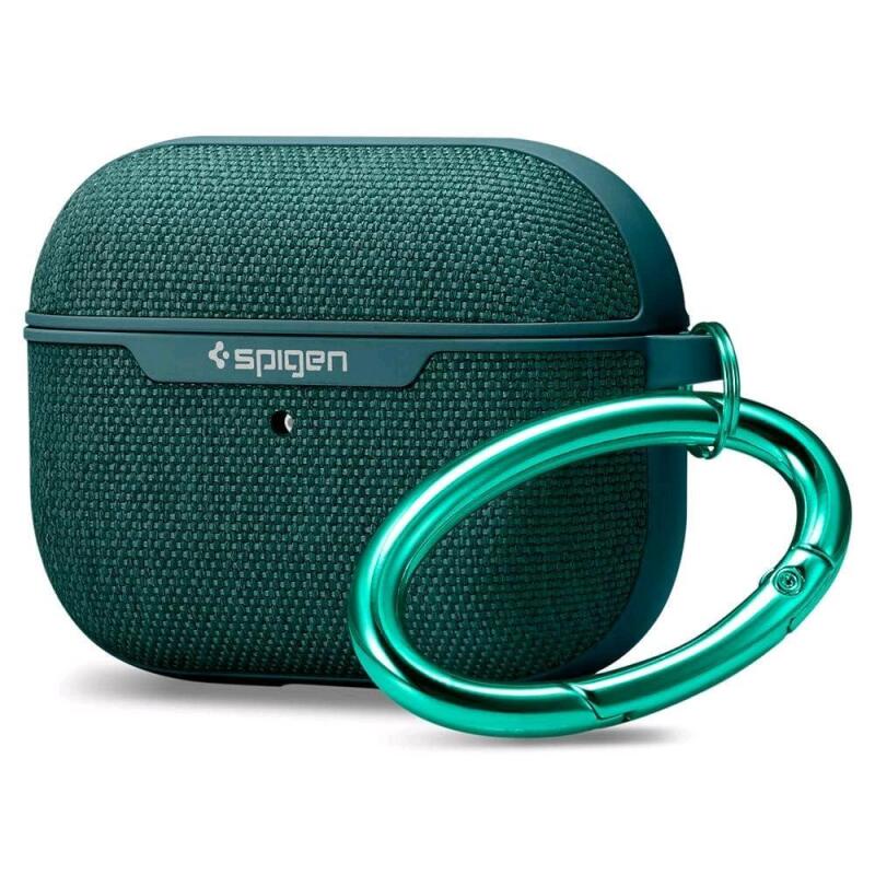 New SPIGEN Urban Fit Designed for Airpods Pro Fabric Case Cover with Key Chain - Midnight Green