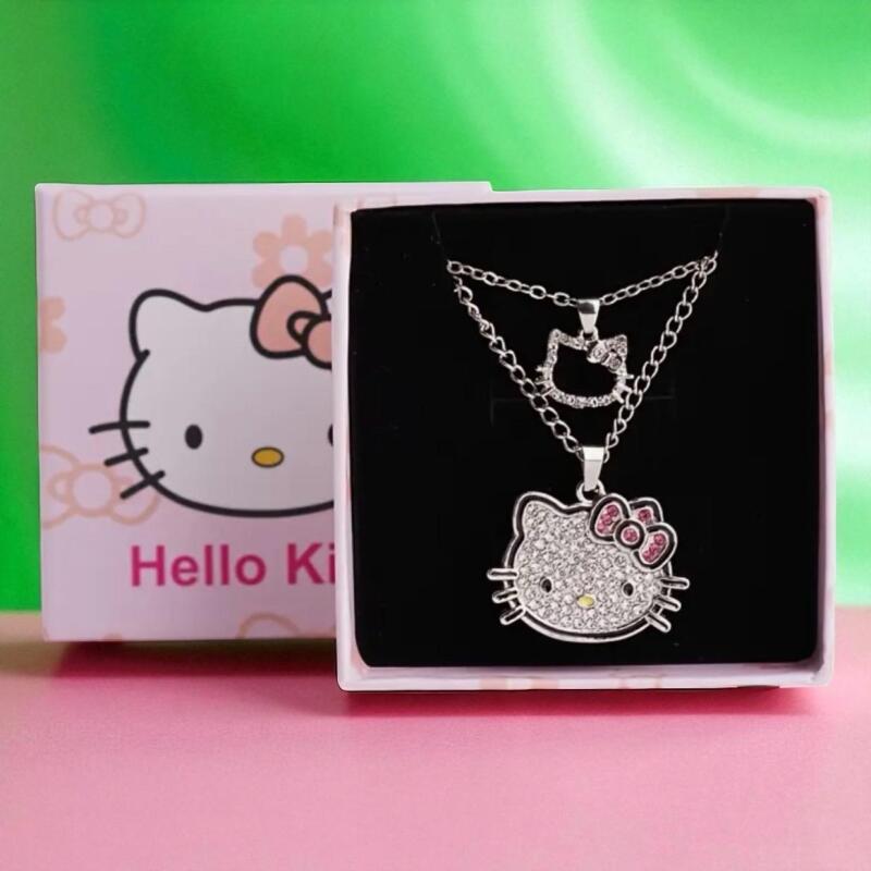 2 Hello Kitty Sanrio Kawaii Pendant Necklaces Presented in Logo Box and Gift Bag Pendants .5 and 1 inch Chains 16-18 and 20&rsquo;&rsquo;