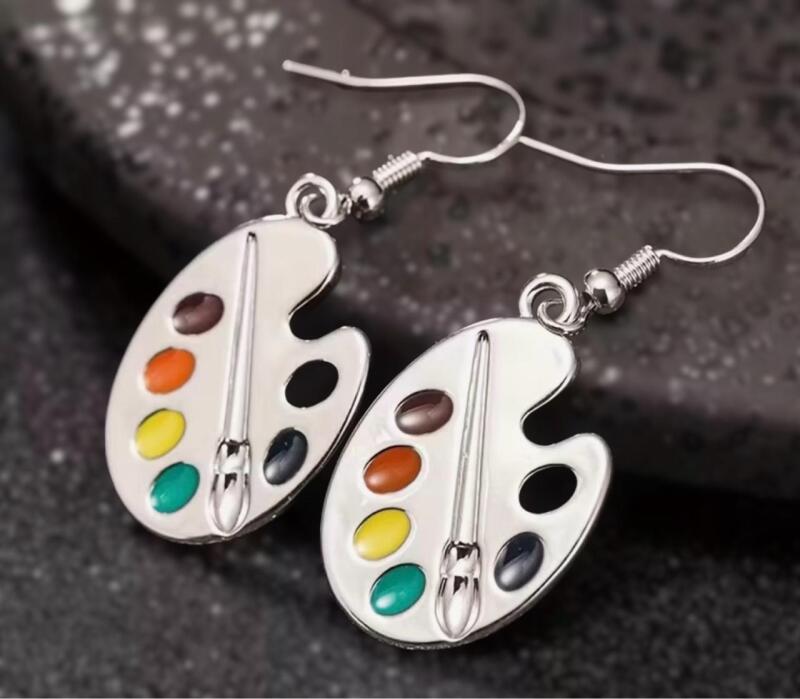 Two Creative Colorful Enamel Palette Paintbrush Earrings Sheppard Hooks approximate 1.7&rsquo;&rsquo; drop