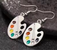 Two Creative Colorful Enamel Palette Paintbrush Earrings Sheppard Hooks approximate 1.7&rsquo;&rsquo; drop