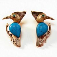 Pair of Vintage Lovely Turquoise Woodpecker Earrings Approximately 1&rsquo;&rsquo; pierced Post Back Faux Turquoise Stock Photo added with model