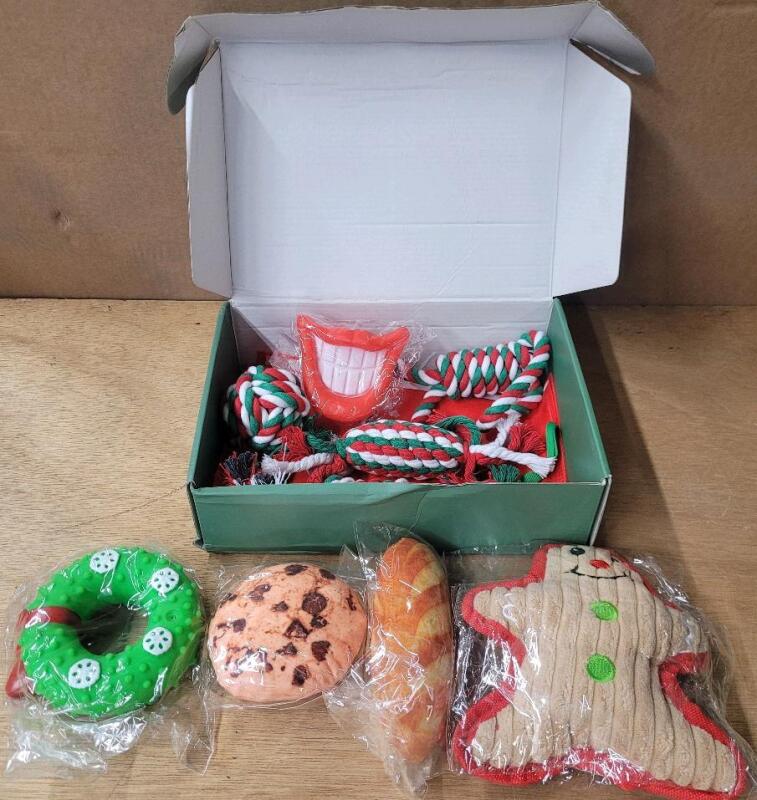 New - 9pc. Holiday Dog Chew Toys Kit