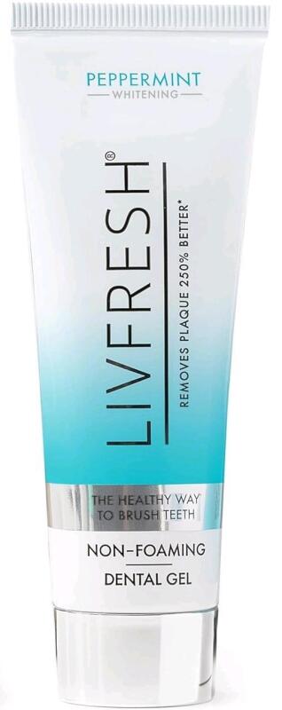 New LIVFRESH Peppermint Whitening Non-Foaming Gel Toothpaste, 250% Better Plaque Removal, 190% Healthier Gums, Tartar Control, SLS-Free Whitening - 50g