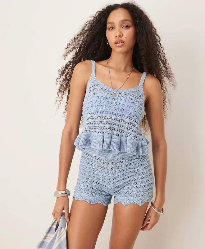New ASOS DESIGN Knitted Cami Top in Pointelle Stitch, with Contrast Bow Detail - Medium