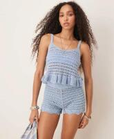 New ASOS DESIGN Knitted Cami Top in Pointelle Stitch, with Contrast Bow Detail - Medium