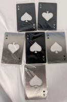 6 New Playing Card Ace of Spades Bottle Openers. 3.5" Long.