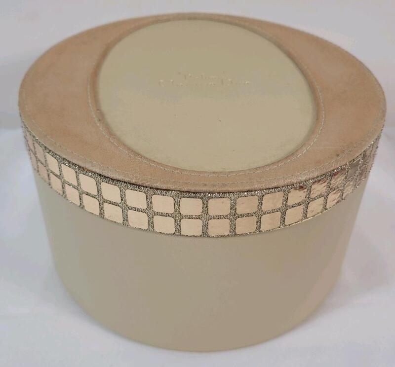 Vintage 1990's Christian Dior Powder Box w/Puff . Puff Looks Unused , Dior Logo Imprinted on Lid . Measures 4" tall & 7" diameter
