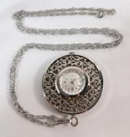 Vintage Caravelle Pendant Watch w/Sterling Silver Chain , Filigree Design . Chain measures 23" Long
