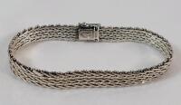 Mexico 925 Sterling Silver Woven Design Bracelet w/Safety Clasp . Measures 7 &frac14;" long .