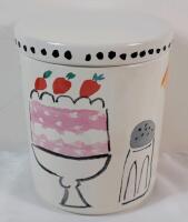 Kate Spade " All in Good Taste " Pantry Cookie Jar w/Lid - Retired . Measures 7.5" tall & 6.5" diameter . No chips or cracks
