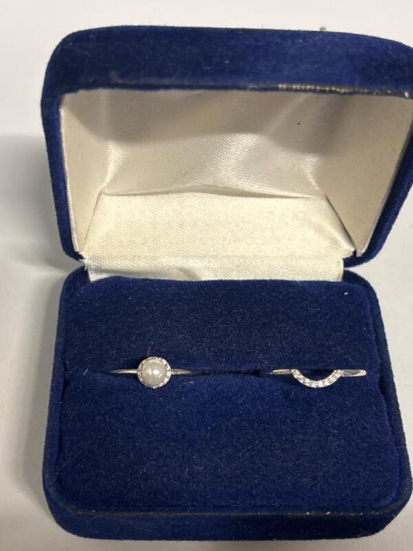 Marked 925 Sterling Pearl Double Set Sttacking Ring Size 6 Pearl not tested