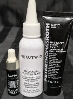 [See Desc] 3 Skincare Products: Beautybio Glofacial Concentrate 50mL, Luna Sunday Riley Sleeping Night Oil 5mL & Peter Thomas Roth Instant Firm Eye Treatment 30mL