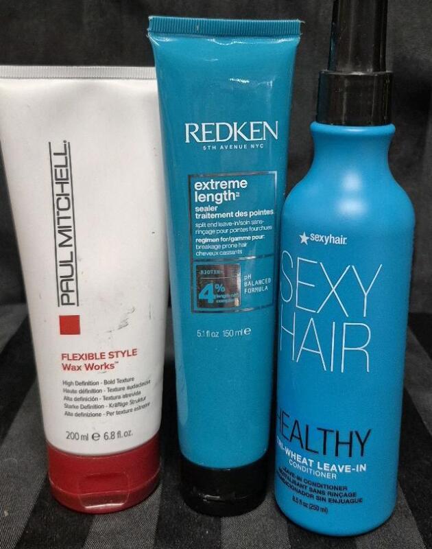 [See Desc] 3 Hair Products: Sexyhair Leave-in Conditioner 250mL, Redken Sealer Treatment 150mL & Paul Mitchell Flexible Style Wax Works 200mL