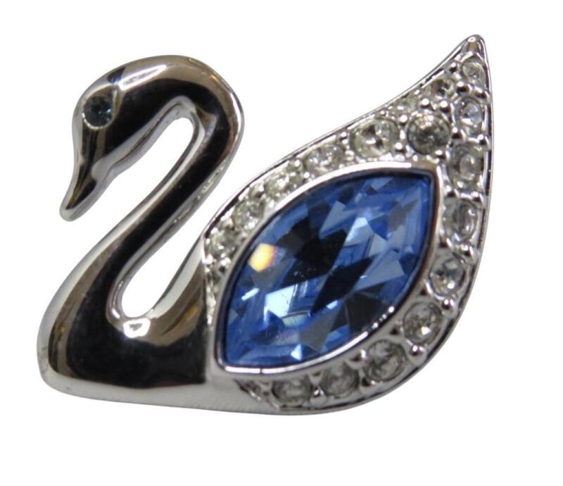 Swarovski Blue Crystal Swan Tie / Lapel Pin Stamped Appropriately .75&rsquo;&rsquo;
