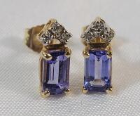 14K Gold Ioilite w/3 Small Diamonds Earring Set . See photos for size