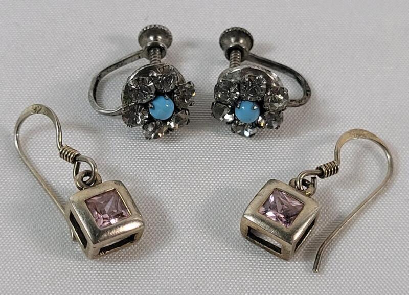 Two (2) Pair Sterling Silver Earrings .