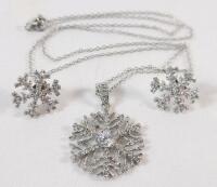 Sterling Silver Snowflake Pendant & Earring Set w/Sterling Silver Chain . Chain measures 17" long .