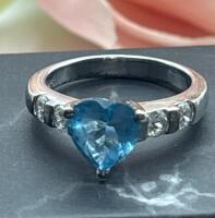 Marked 925 Sterling Blue Gemstone Heart Ring Size 8.5