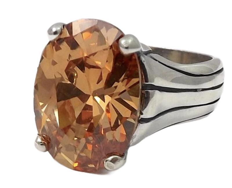 Silpada 925 Sterling Large Oval Champagne (Orange Topaz Colour) Prong Set Faceted Stone Stamped and Marked Size 8.5